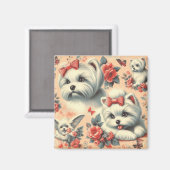 Vintager Niedlicher maltesischer Hund Magnet (Vorderseite/Rückseite)