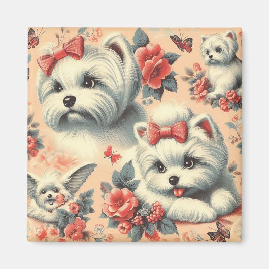 Vintager Niedlicher maltesischer Hund Magnet (Vorne)