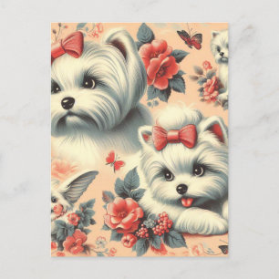 Vintager Niedlicher maltesischer Hund Postkarte