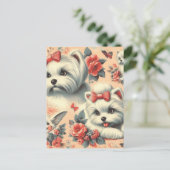 Vintager Niedlicher maltesischer Hund Postkarte (Stehend Vorderseite)