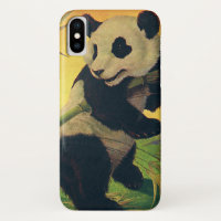 Vintager Niedlicher Panda-Bär, der Bambus isst, wi