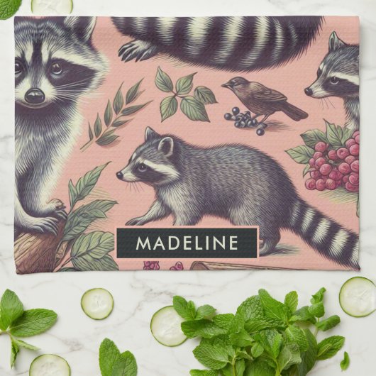 Vintager Niedlicher Racoon Geschirrtuch (Gefaltet)