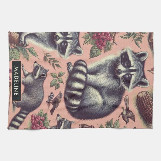 Vintager Niedlicher Racoon Geschirrtuch (Horizontal)