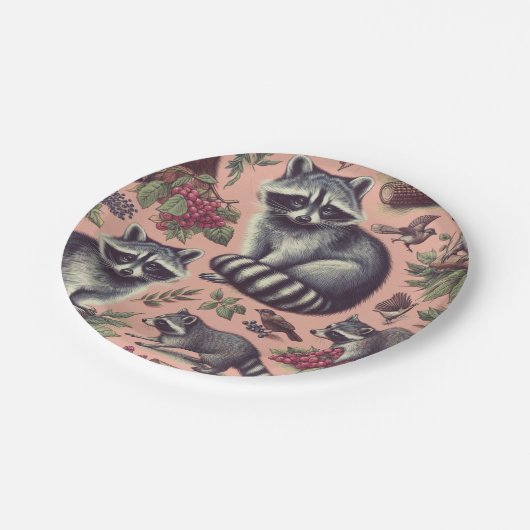 Vintager Niedlicher Racoon Pappteller (Schrägansicht)