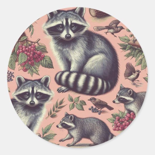 Vintager Niedlicher Racoon Runder Aufkleber (Vorderseite)