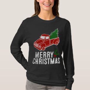 Vintager Niedlicher Red Truck mit Weihnachtsbaum T-Shirt