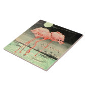 Vintager Niedlicher Rosa-Bird-Flamingo und Mond Fliese (Seite)