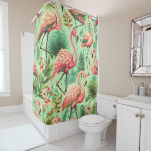Vintager Niedlicher Rosa Flamingos Duschvorhang