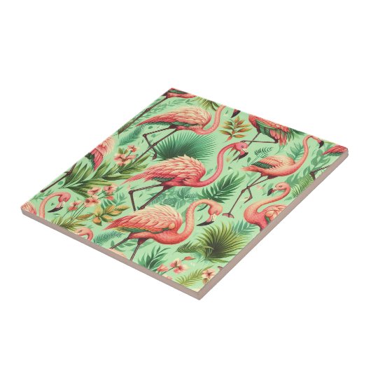 Vintager Niedlicher Rosa Flamingos Fliese (Seite)
