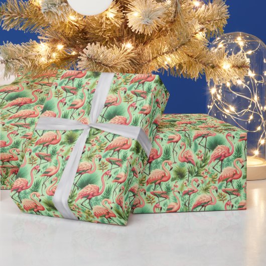 Vintager Niedlicher Rosa Flamingos Geschenkpapier (Feiertage)