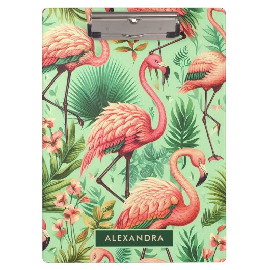 Vintager Niedlicher Rosa Flamingos Klemmbrett (Vorderseite)
