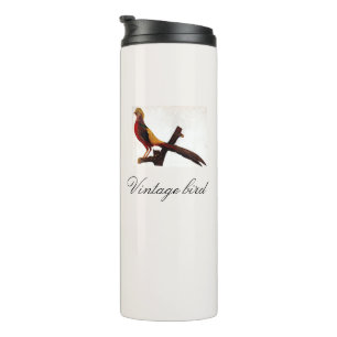 Vintager Niedlicher Rotblitz-Bird und Blattwerk Thermosbecher