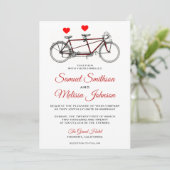 Vintager Niedlicher Tandem-Bicycle Hochzeitsempfan Einladung (Stehend Vorderseite)