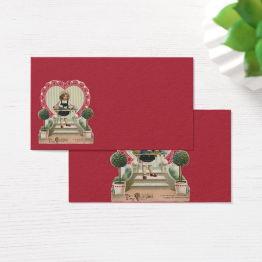 Vintager Niedlicher Valentinstag, Mädchen mit Blum (Schreibtisch)