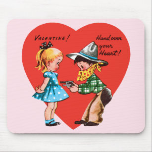 Vintager Niedlicher Valentinstag, Mädchen mit Cowb Mousepad
