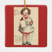 Vintager Niedlicher Valentinstag, Mädchen mit Lieb Keramikornament (Vorderseite)