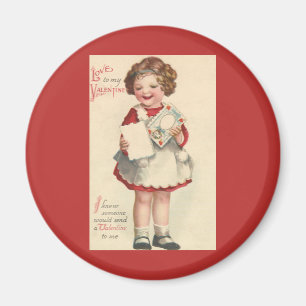 Vintager Niedlicher Valentinstag, Mädchen mit Lieb Magnet