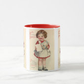 Vintager Niedlicher Valentinstag, Mädchen mit Lieb Tasse (Zentrum)