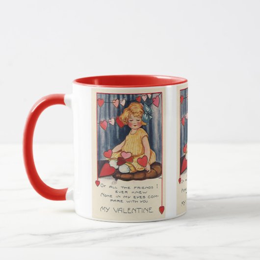 Vintager Niedlicher Valentinstag, Mädchen mit rote Tasse (Links)