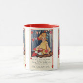 Vintager Niedlicher Valentinstag, Mädchen mit rote Tasse (Zentrum)
