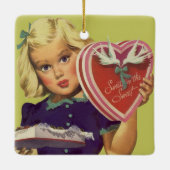 Vintager Niedlicher Valentinstag, Mädchen mit Scho Keramikornament (Rückseite)