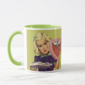 Vintager Niedlicher Valentinstag, Mädchen mit Scho Tasse (Links)