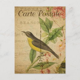 Vintager Niedlicher Vogel Rosa Roses Blumenfranzös Postkarte