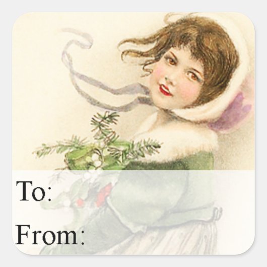 Vintager Niedlicher Weihnachtsgeschenktag Quadratischer Aufkleber (Vorderseite)