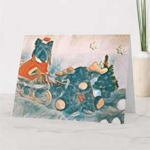 Vintager Niedlicher Weihnachtshund Wasserfarbe Karte