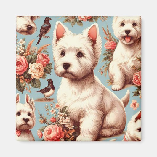 Vintager Niedlicher West Highland White Terrier Magnet (Vorne)