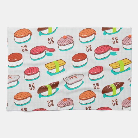 Vintager Nigiri-Sushi, Doodmuster Geschirrtuch (Horizontal)