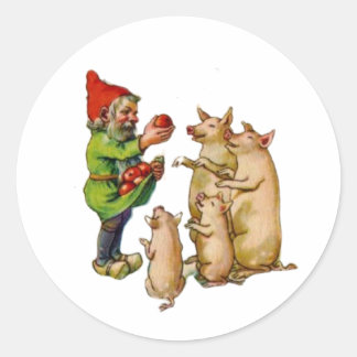 Vintager Nisse Gnome mit Weihnachtsschweinen Runder Aufkleber
