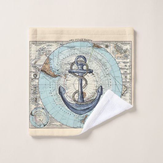 Vintager Nordpol-Kartenanker Badhandtuch Set (Waschlappen)