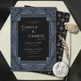 Vintager Nouveau Deko Dusty Aquamarin Blue Black Einladung