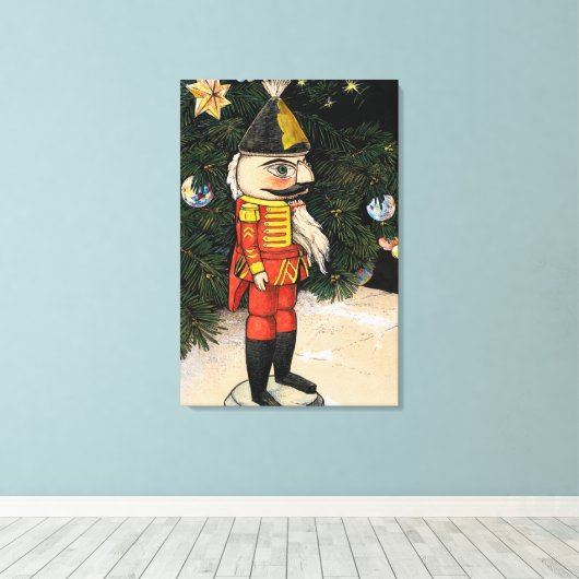 Vintager Nutcracker unter Weihnachtsbaum Leinwanddruck (Insitu (Holzboden))