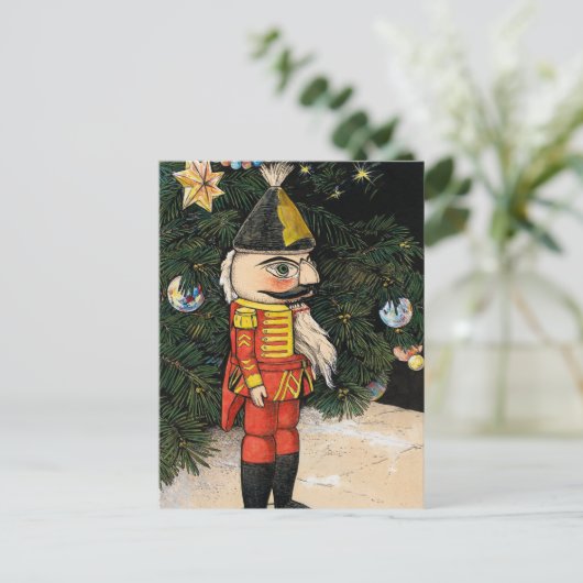 Vintager Nutcracker unter Weihnachtsbaum Postkarte (Stehend Vorderseite)
