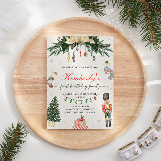 Vintager Nutcracker Winter Onederland 1. Geburtsta Einladung