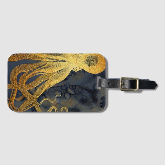 Vintager Octopus an der Küste Gepäckanhänger (Vorderseite (Horizontal))