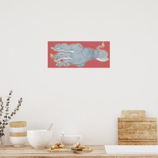 Vintager Octopus-Elefant Poster (Küche)