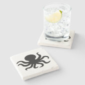 Vintager Octopus Illustrationsstein Steinuntersetzer (Seitenansicht)