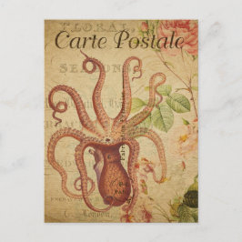 Vintager Octopus Tintenfisch Rosa Rosen Französisc Postkarte