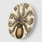 Vintager Octopus-Tintenfisch von Ernst Haeckel Große Wanduhr (Winkel)
