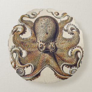 Vintager Octopus-Tintenfisch von Ernst Haeckel Rundes Kissen