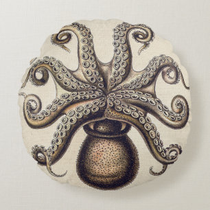 Vintager Octopus-Tintenfisch von Ernst Haeckel Rundes Kissen