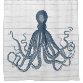 Vintager Oktopus auf Weißholz | Slate Blue Duschvorhang (Vorderseite)