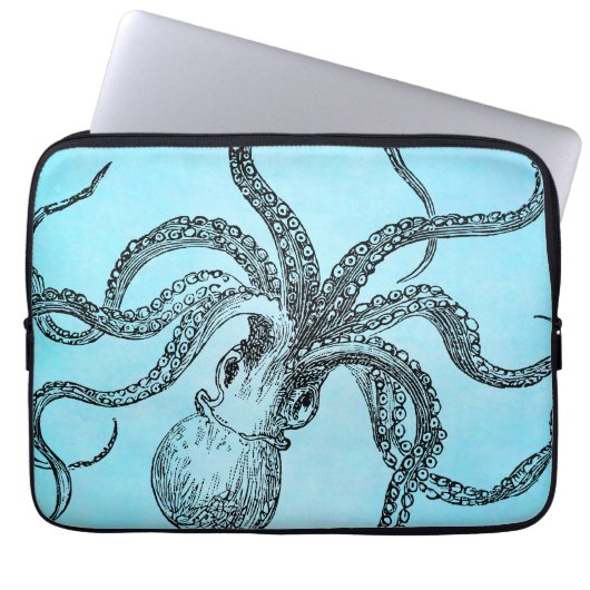 Vintager Oktopus der 1800er Jahre auf Aquamariner Laptopschutzhülle (Vorderseite)