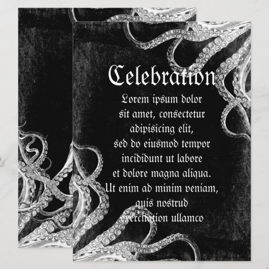 Vintager Oktopus Einladung (Vorne/Hinten)