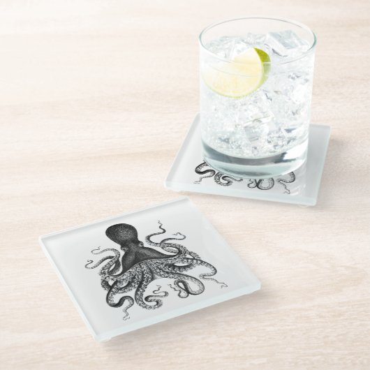 [ Vintager Oktopus ] Glasuntersetzer (Schrägansicht)