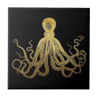 Vintager Oktopus Gold Schwarze Tinte Küste Nautic