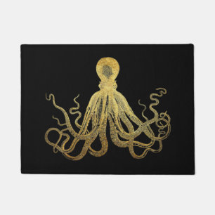 Vintager Oktopus Gold Schwarze Tinte Küste Nautic Fußmatte